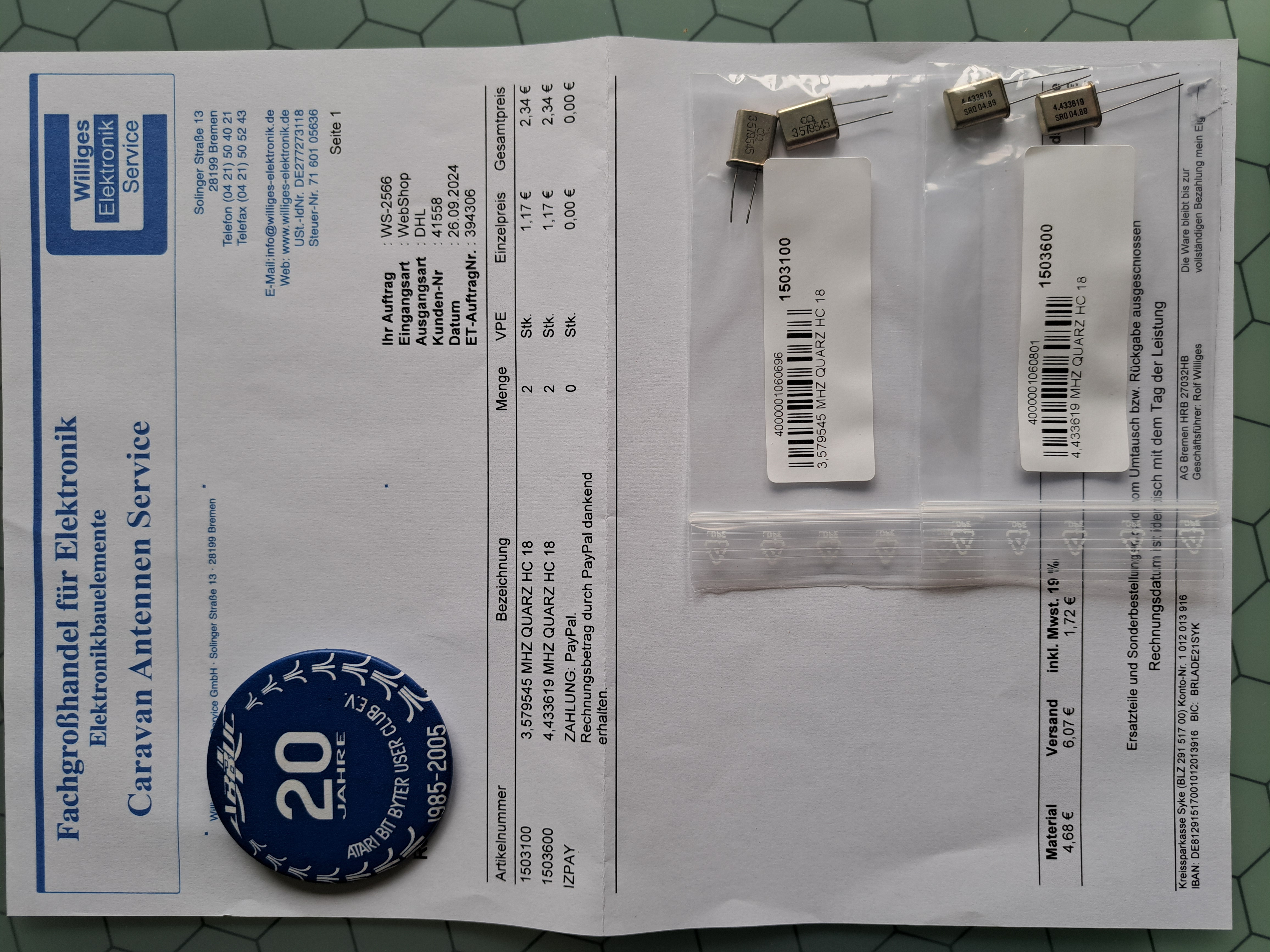 Quarze vor 2 Tagen bestellt, heute geliefert.